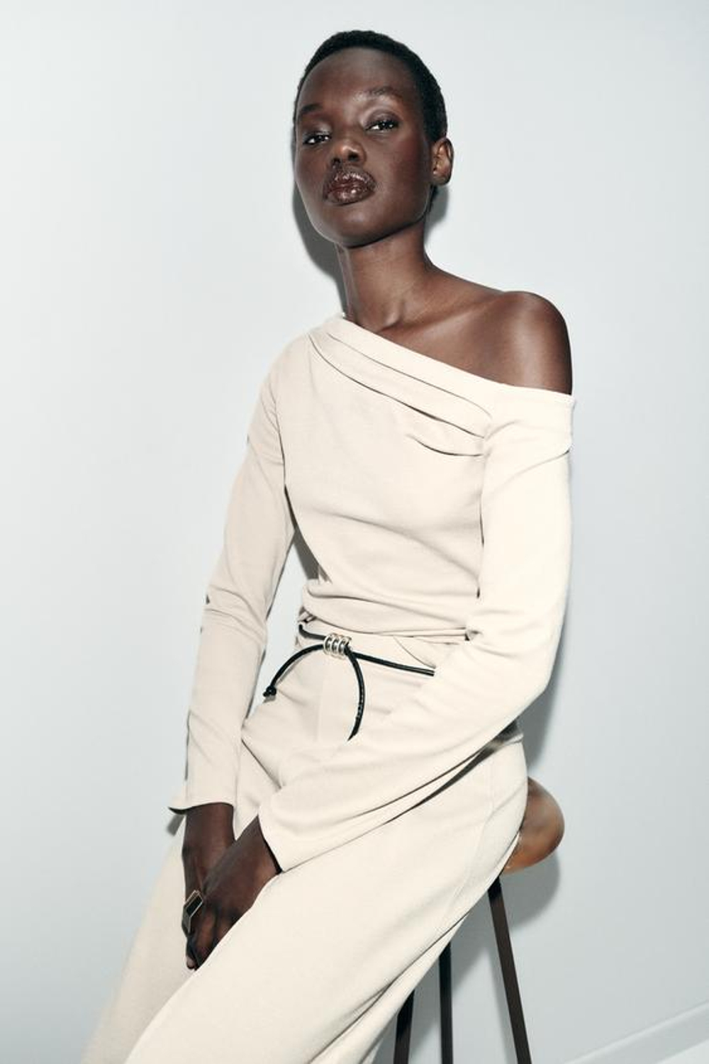 ZARA БРЮКИ-ПИКЕ С ПОЯСОМ, ЭКРЮ