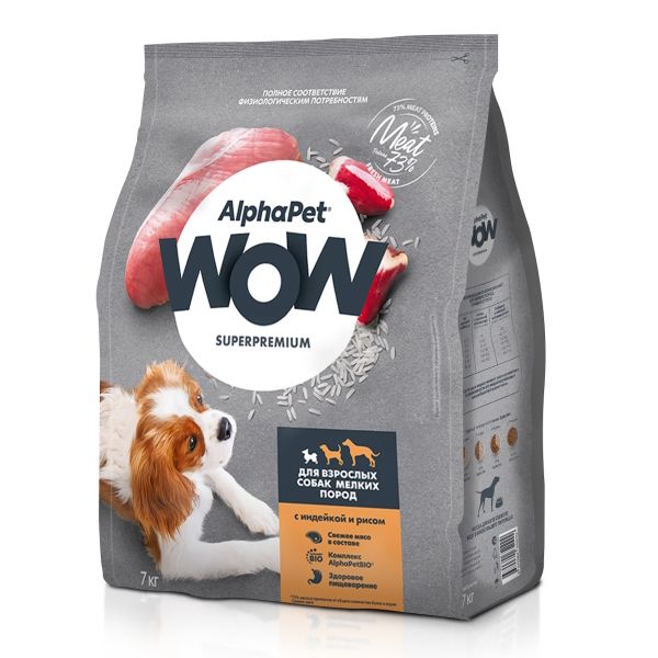 Уценка! Срок 25.05.26/ Сухой корм AlphaPet WOW Superpremium для взрослых собак мелких пород с индейкой и рисом