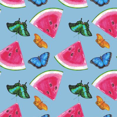 Тропические бабочки и дольки арбуза
