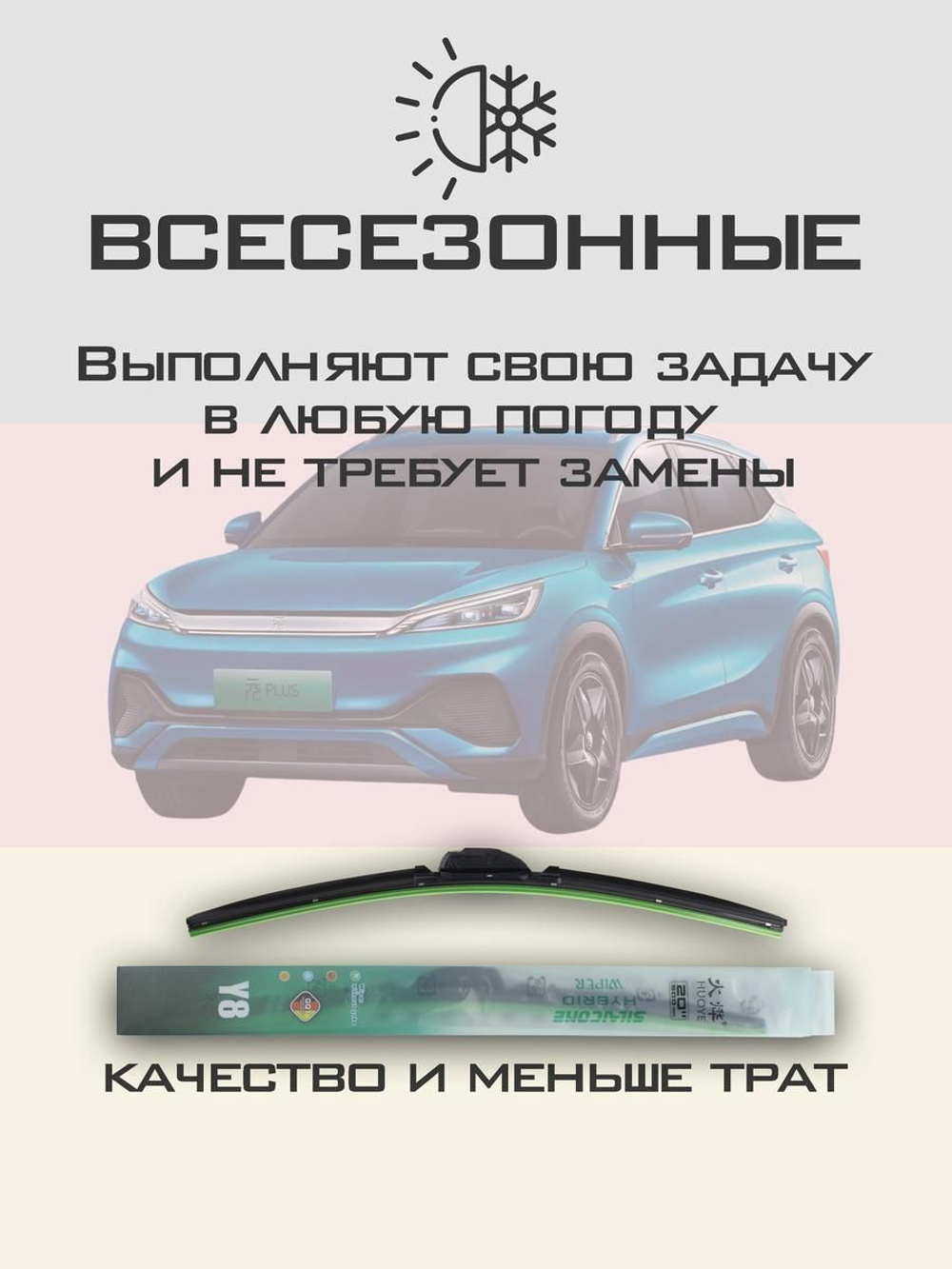 Щетки стеклоочистителя HUOYE Y8 600/400 мм на BYD YuanPlus | Push button