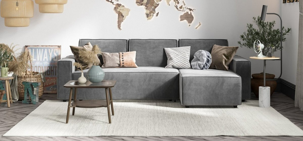 Диван Угловой Норд (Велюр Монолит серый)