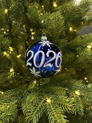 Стеклянный шар 2026 год 95 мм., синий, стекло, Ёлочка (С309/1)