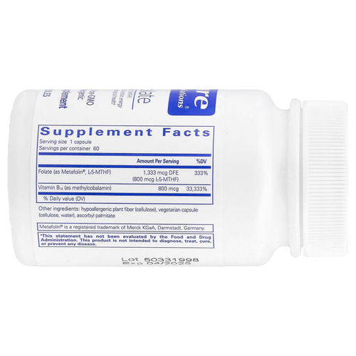 Pure Encapsulations, Фолат B12, 60 капсул