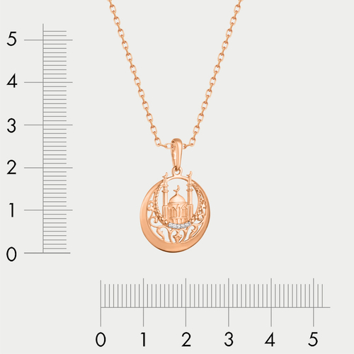 Подвеска мусульманская из красного золота 585 пробы с фианитами (арт. П-7096)
