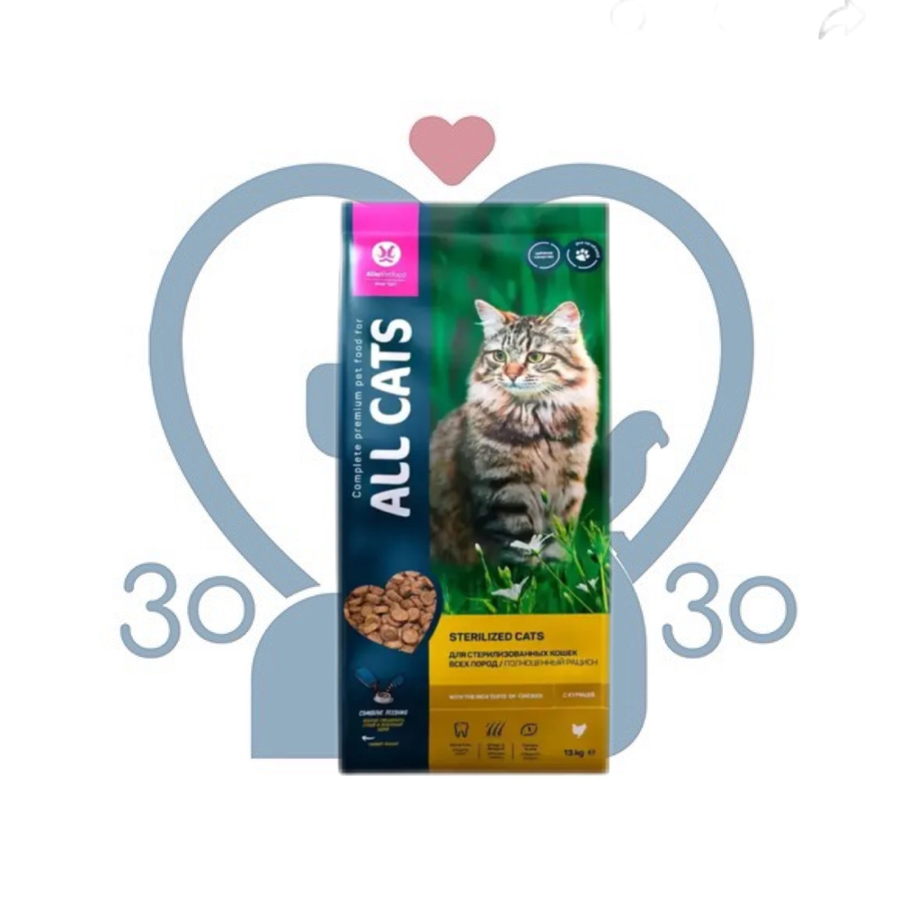 ALL CATS корм сухой для стерилизованных кошек с курицей, 13 кг
