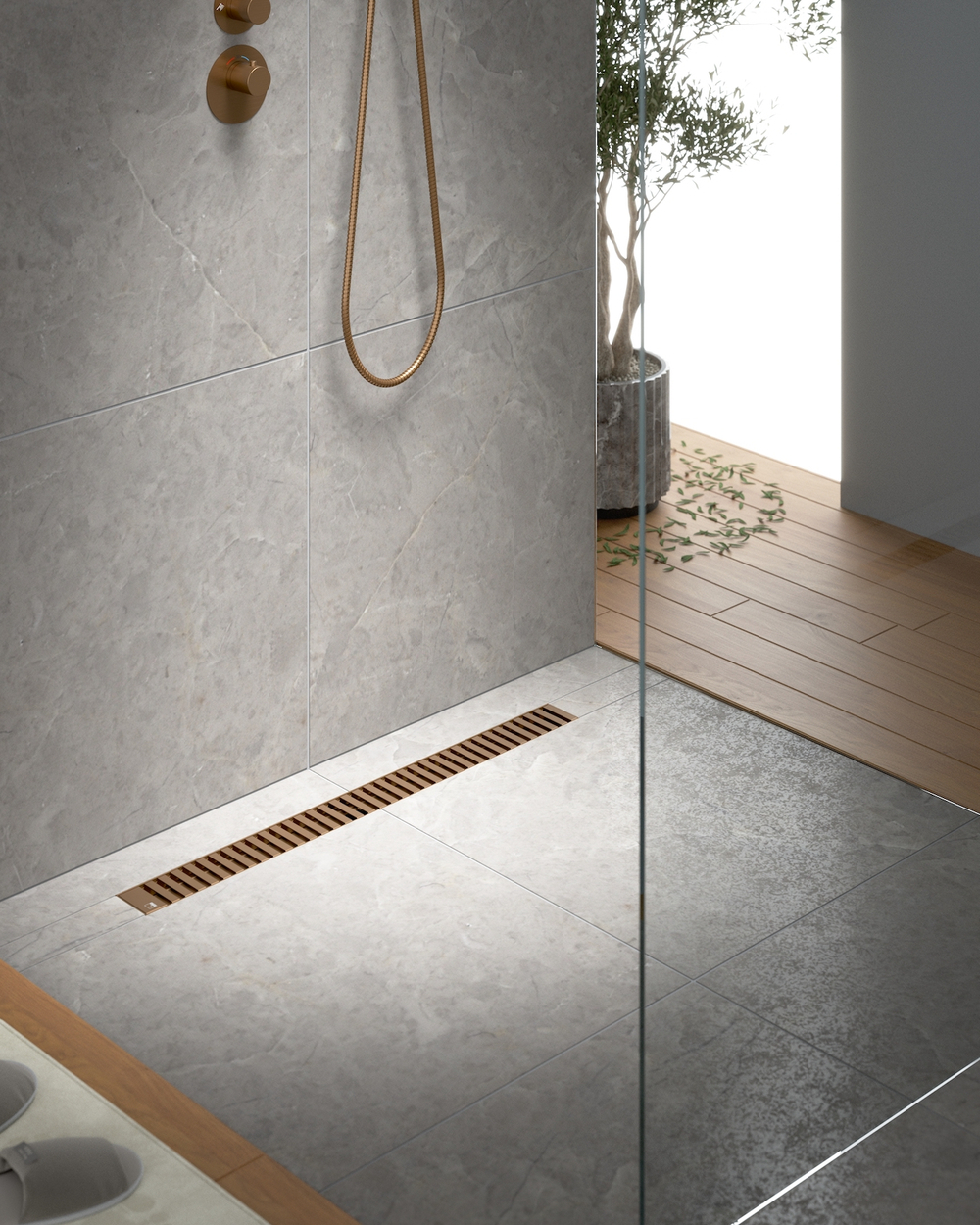 Душевой лоток Drain System 800 DS230108/19 Розовое золото, с вставкой «Lines»
