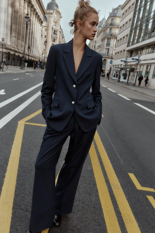ZARA БРЮКИ В ТОНКУЮ ПОЛОСКУ С РЕМНЕМ, В ПОЛОСКУ