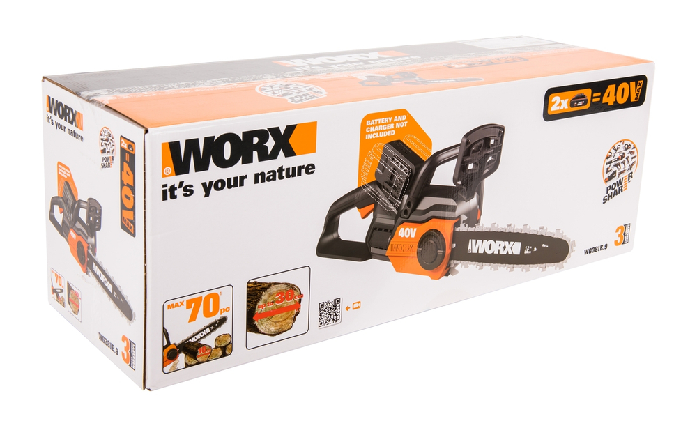 Цепная пила аккумуляторная WORX WG381E 40В 30см