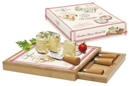 Easy Life Набор для сыра: доска, выдвижной ящик с 4 ножами, бамбук/стекло Fromage 25x25x4см