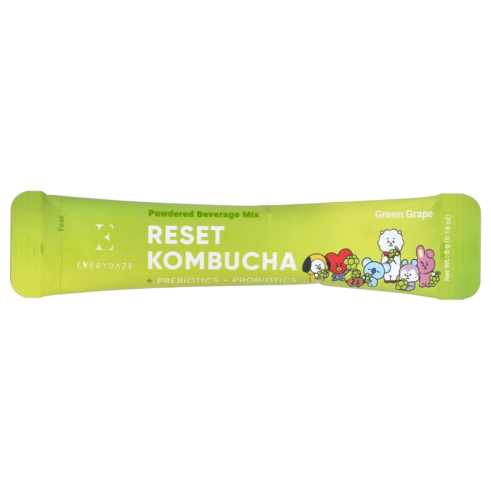 Everydaze, Reset Kombucha, порошковая смесь для напитков, зеленый виноград, 10 пакетиков по 5 г (0,18 унции)