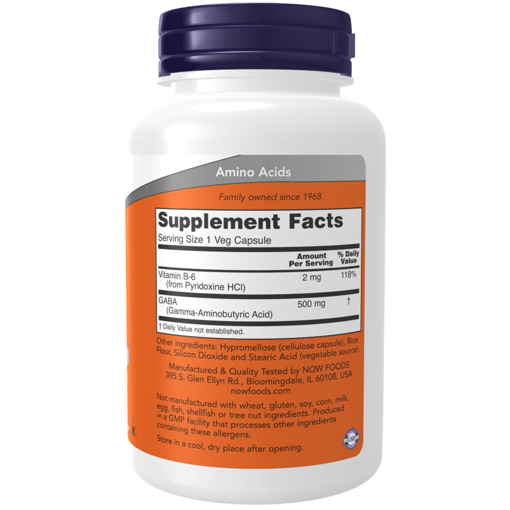 Now Foods GABA 500 mg 100 / 200 veg capsules, ГАБА, Гамма-Аминомасляная кислота