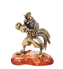 Народные промыслы AM-1375 Фигурка «Петух Боксер» (латунь, янтарь)