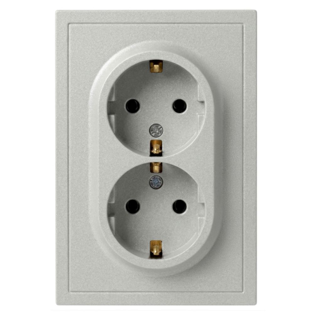 Розетка ЭРА Galaxy 15-2105-03 с заземлением двойная 2X2P+E Schuko со шторками IP20 16А-250В алюминий | Эра Galaxy