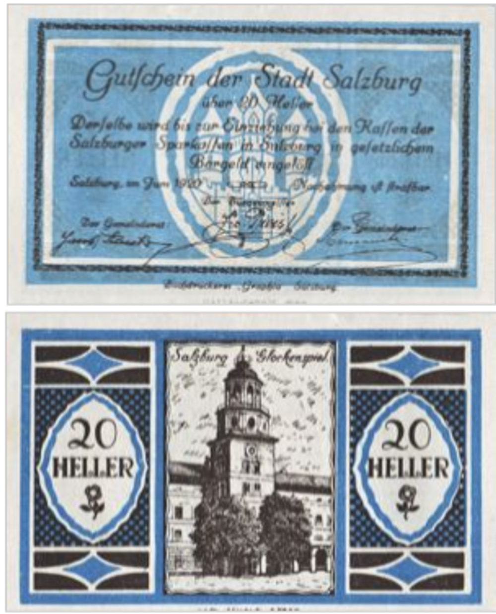 Австрия 20 геллеров Зальцбург 1920 aUNC