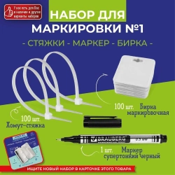 НАБОР ДЛЯ МАРКИРОВКИ (Бирка -100 шт, Хомут-Стяжка -100 шт, Маркер тонкий перманентный)