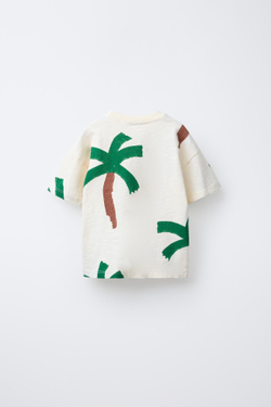 ZARA ФУТБОЛКА С ПРИНТОМ «ПАЛЬМЫ», ЭКРЮ