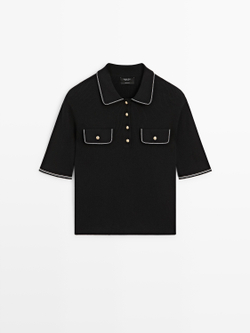 Massimo Dutti Футболка поло с короткими рукавами, черный