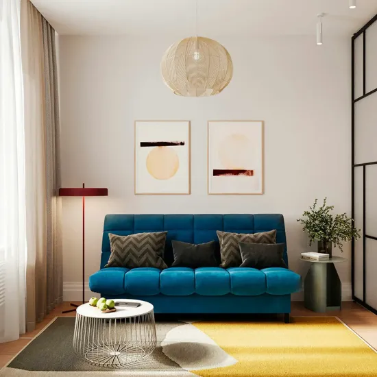 ЮТА Диван прямой синий с черными ножками