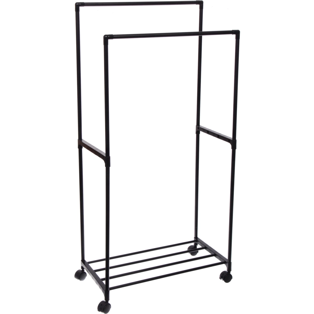 Вешалка гардеробная напольная на колёсах с блокировкой двойная «ПЕРФЕКТХАУС», цвет черный, нагрузка до 15 кг, 57.5*30*115см