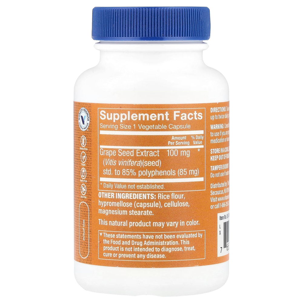 The Vitamin Shoppe, Экстракт виноградных косточек, 100 мг, 120 растительных капсул