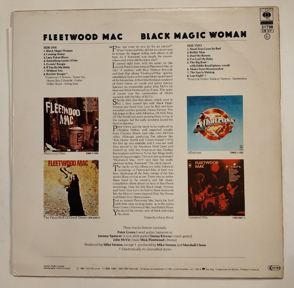 Винтажная виниловая пластинка LP Fleetwood Mac Black Magic Woman (Holland 1980)
