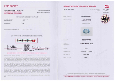 Аквамарин "санта мария" (овал 7.62 x 5.82 x 3.57 мм)