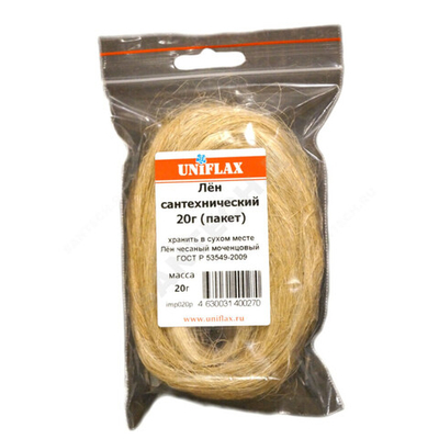 Лен сантехнический чесаный моченцовый п/э пакет 20гр UNIFLAX