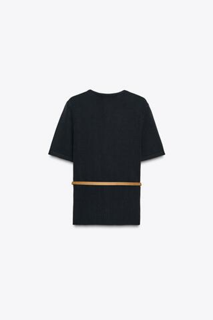 ZARA ВЯЗАНЫЙ КАРДИГАН С КОРОТКИМИ РУКАВАМИ И ПОЯСОМ, МОРСКОЙ СИНИЙ