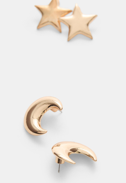 STRADIVARIUS Комплект из 2 пар сережек в виде луны и звезд, золотой