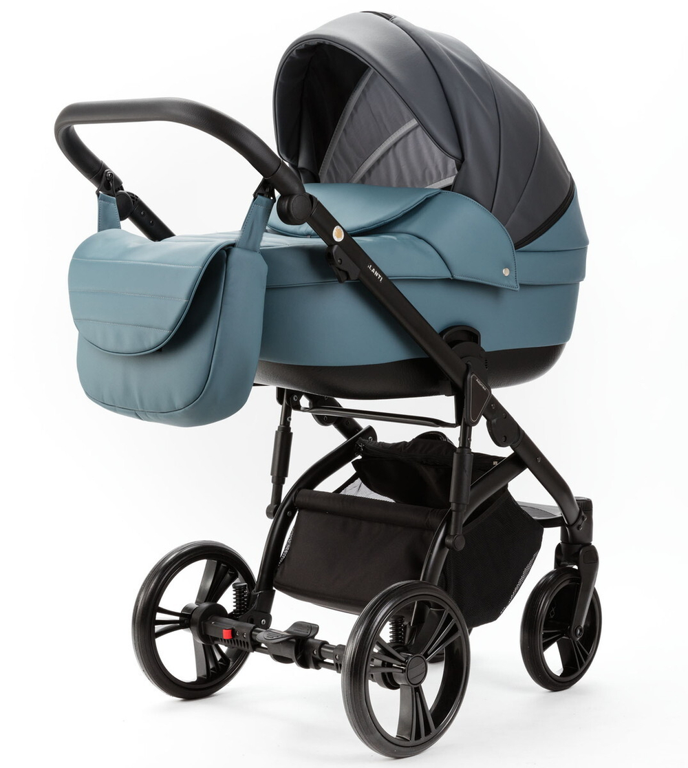 Детская коляска Adamex Lanti Deluxe 2 в 1 LN-SD42 (Т. СЕРАЯ. КОЖА + СЕРО-ГОЛУБ.КОЖА)