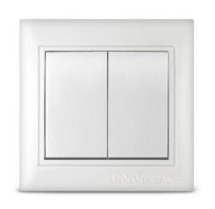Выключатель двухклавишный "UNIVersal" серия "Севиль", с/у, 10А, 220В, белый (еврослот) (HU2207)