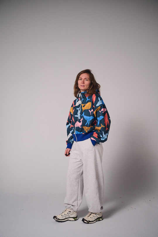 Худи на молнии укороченная с начесом, «Киты»