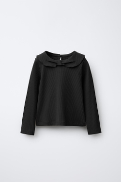 ZARA ТОП В РУБЧИК С КРУГЛЫМ ВОРОТНИКОМ, ЧЕРНЫЙ