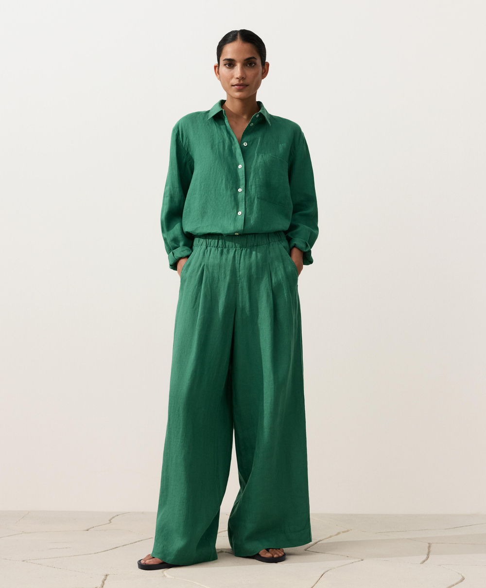 Oysho Рубашка свободного кроя из 100%-го льна, изумрудный