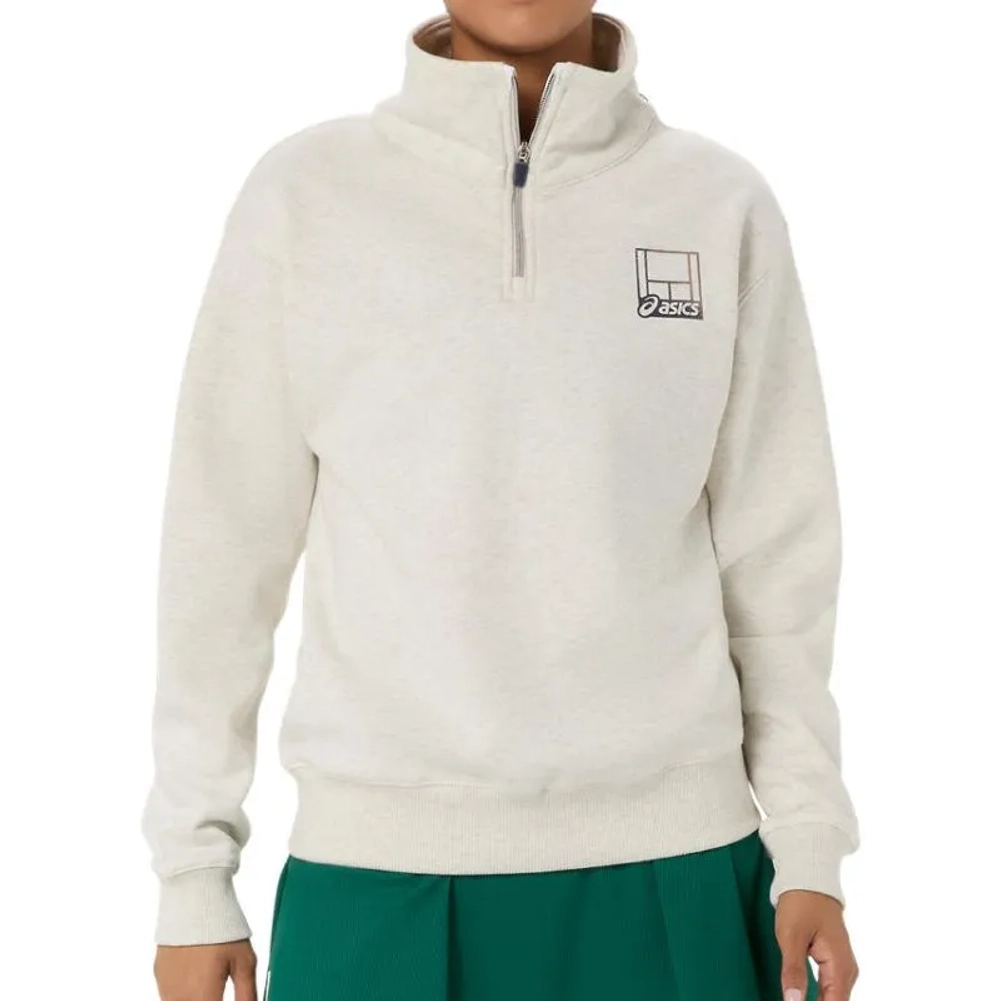 Женская Кофта теннисная Asics Court Core Graphic Half Zip - soft oat heather