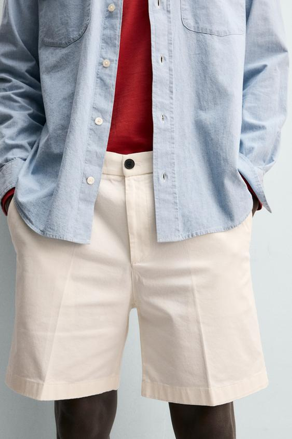 ZARA ШОРТЫ ЧИНОС REGULAR FIT, ЭКРЮ