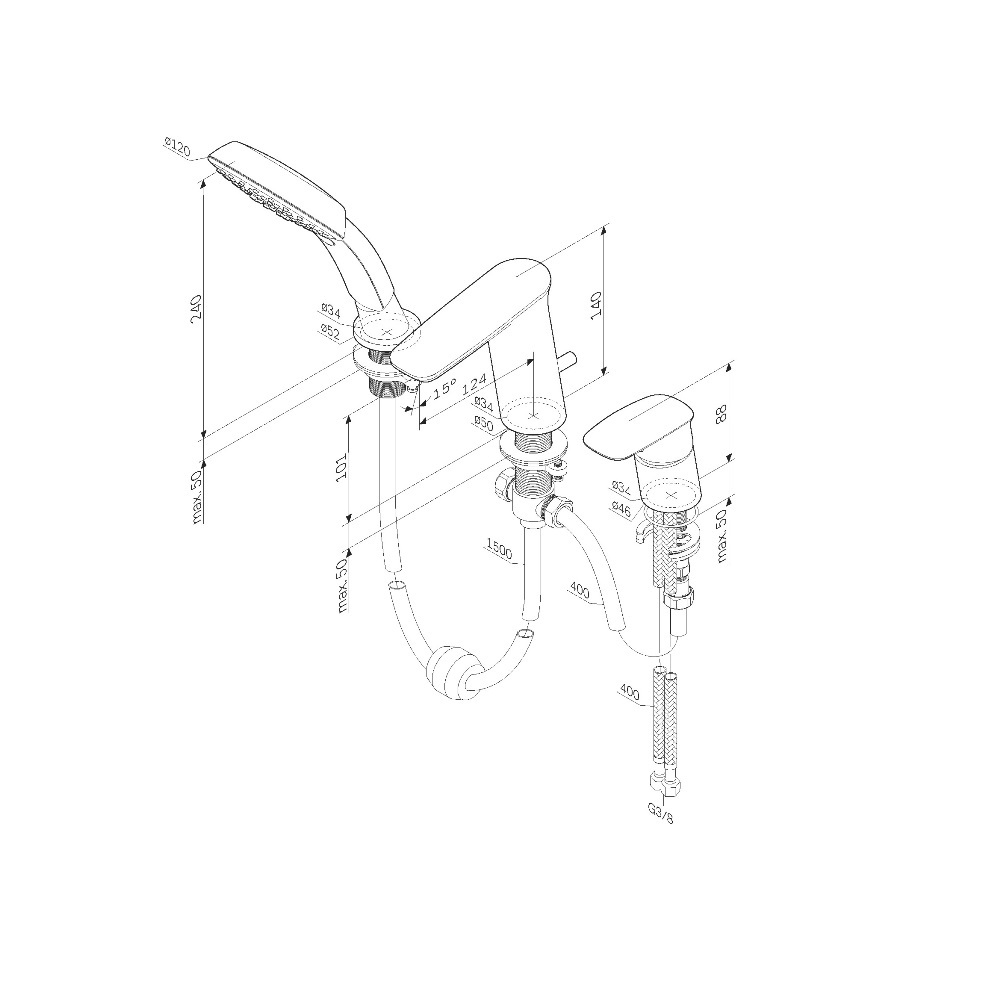 Смеситель на борт ванны, трёхсекционный AM.PM Inspire V2.0 F50A01300