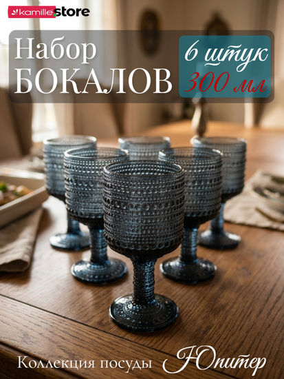 Набор бокалов 300 мл. 6 шт., стекло с фактурным орнаментом, коллекция Юпитер