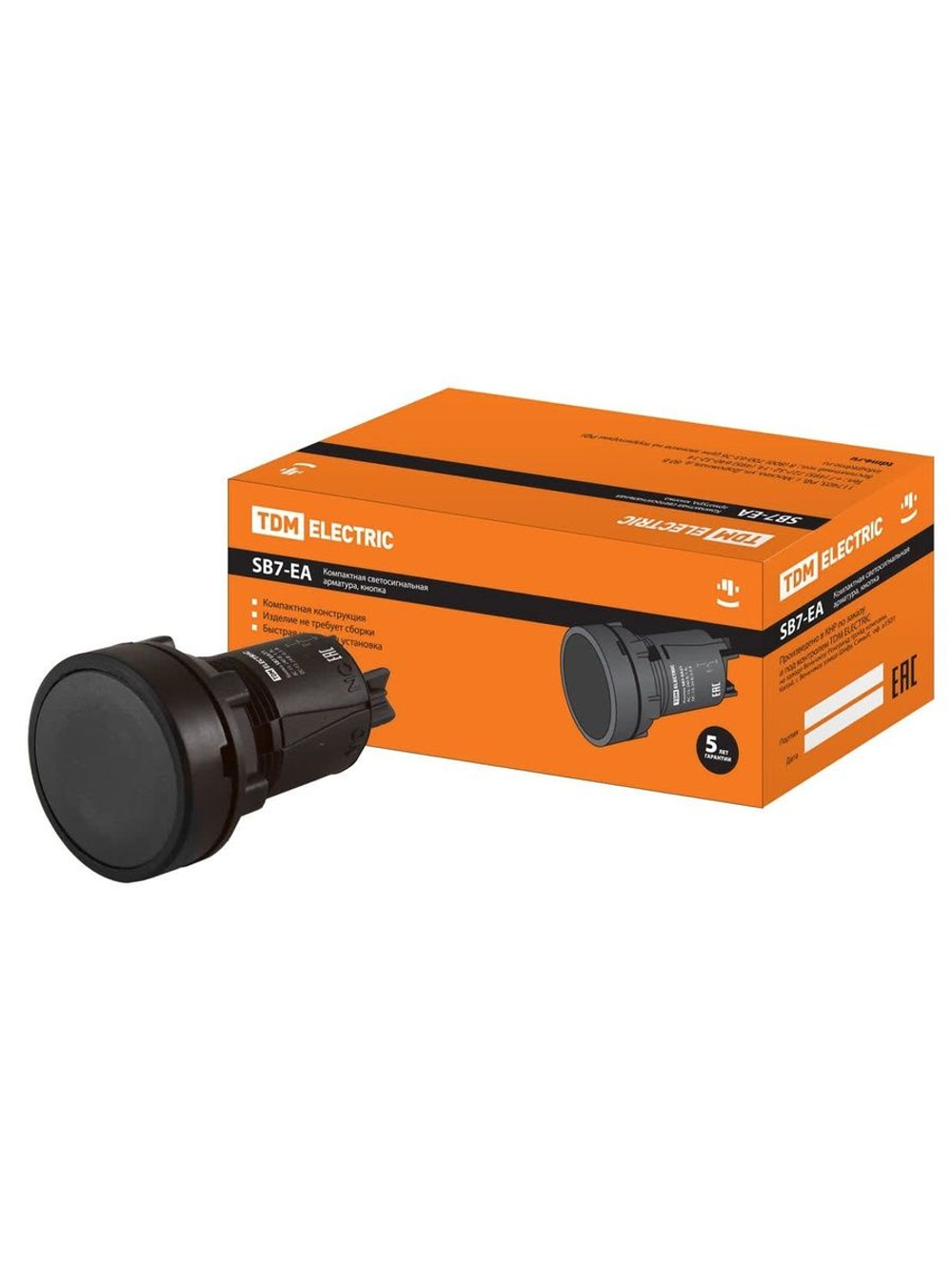 Кнопка SB7-EA21 d22мм 1з черная TDM