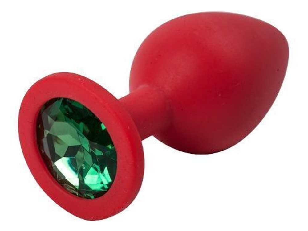 Красная силиконовая анальная пробка с красным стразом - 8,2 см. (Цвет: зеленый)