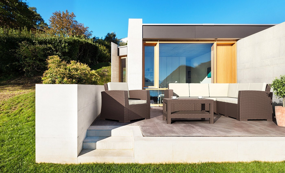 Кресло пластиковое плетеное с подушками Siesta Contract Monaco Lounge, коричневый