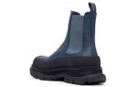 Alexander McQueen Alexander McQueen Tread Slick Leather Stitching Short Chelsea Boots Men's Blue and Black