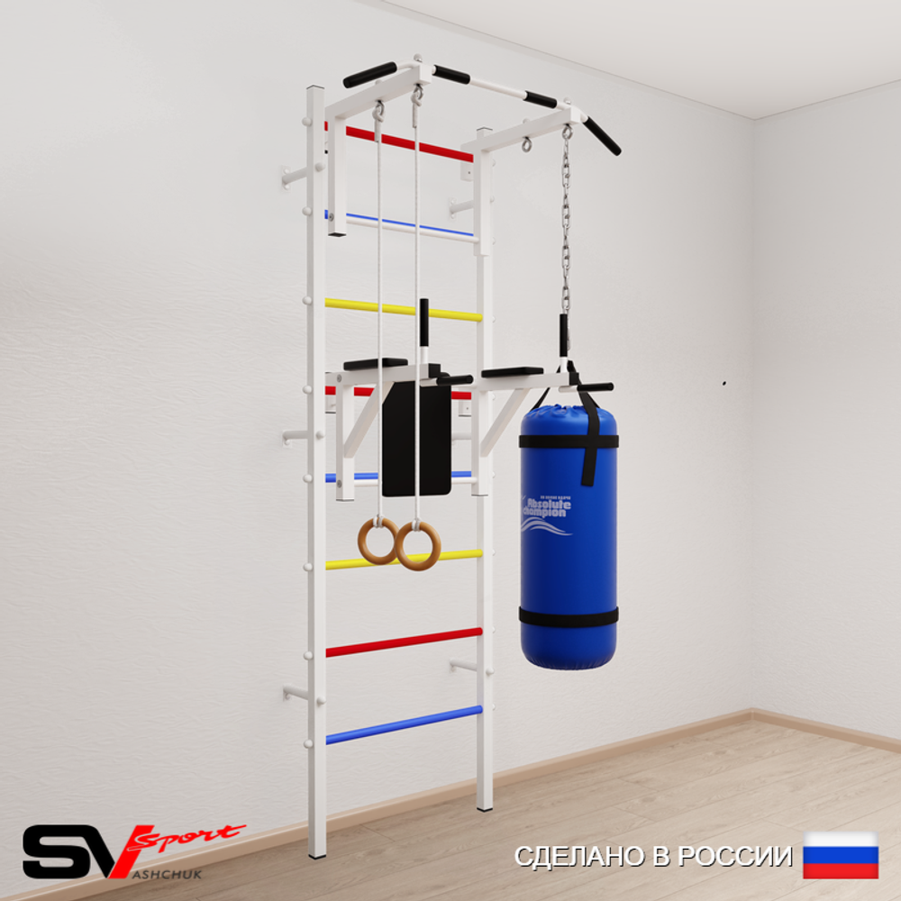 Шведская стенка Sv Sport усиленная 6712 (Турник стандарт/Брусья/Кольца/Цепь/Мешок 22кг)