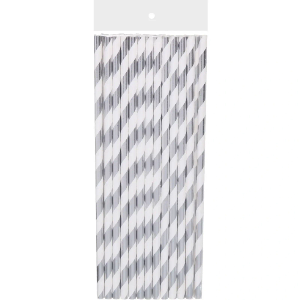 Трубочка для коктейля «Праздник» 19,5 см d-6 мм (набор 25 шт), Серебро