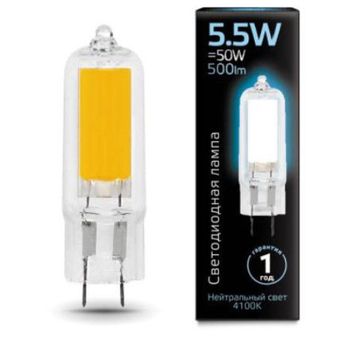 Лампа Gauss LED G4 AC220-240V 5.5W 4100K Glass 107807205