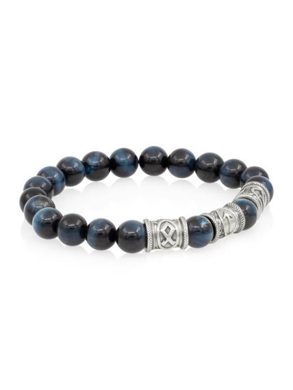 Браслет из натурального соколиного глаза с рунами Одал, Тейваз, Феху - Достижение целей, вид сбоку 1