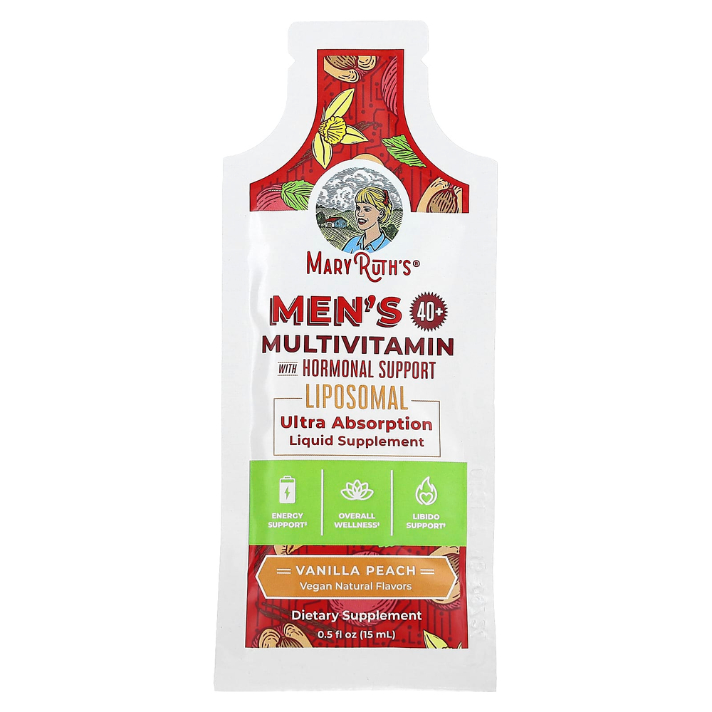 MaryRuth's, мультивитамины с гормональной поддержкой для мужчин от 40 лет, со вкусом ванили и персика, 14 пакетиков по 15 мл (0,5 жидк. унции)