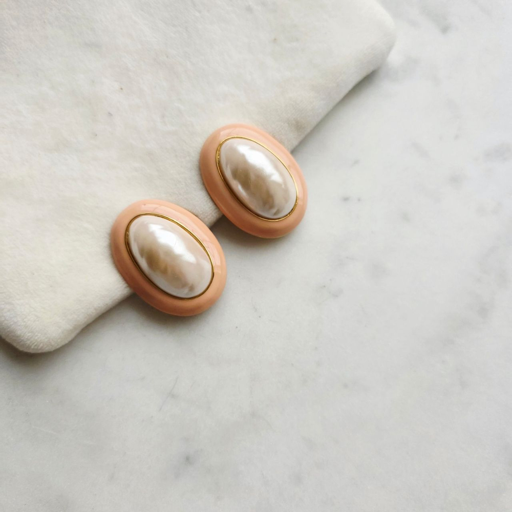 Клипсы овалы с розовой эмалью