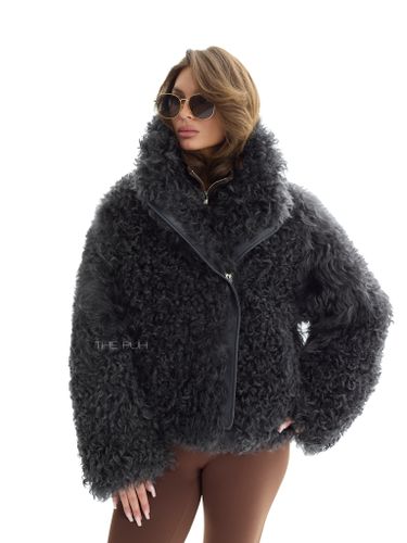 Графитовая шуба-косуха из овчины калган