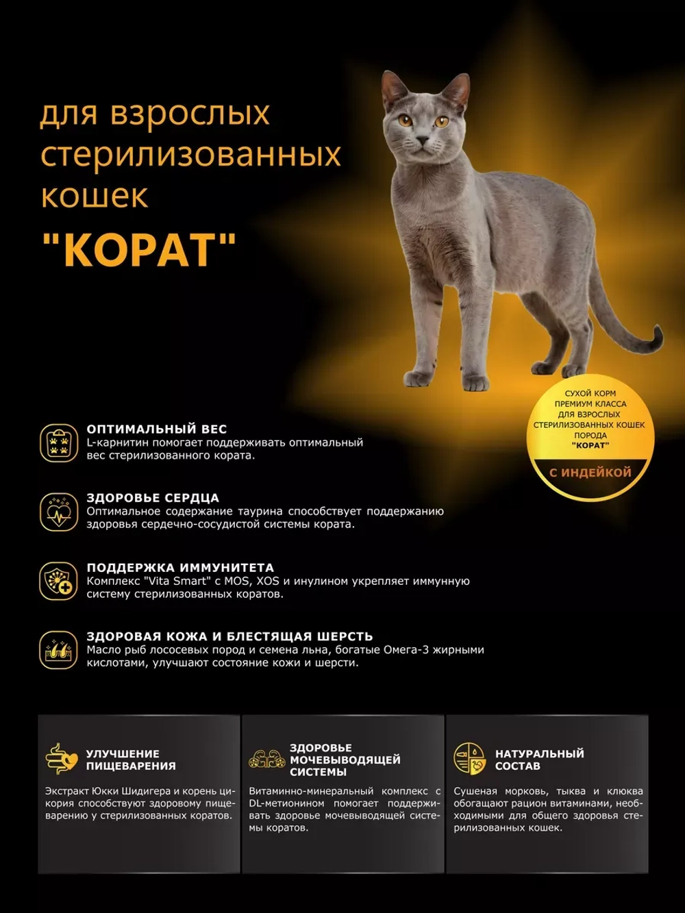 Корм для стерилизованных кошек породы Корат, с индейкой 2 кг